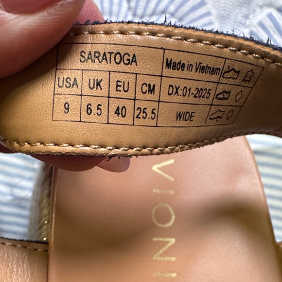 Vionic Saratoga Espadrille Wedge Sandals Wide Size 9 Blue Leather Comfort - Picture 11 of 11